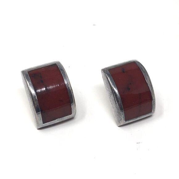 Sterling Silver 925 Mexico Earring with Red Stone Original Sterling Backings 8g - Picture 1 of 7